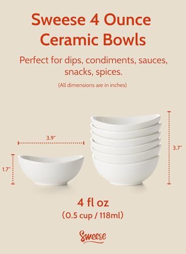 Sweese 4 oz Very Small White Porcelain Bowls - Set of 6 Dipping, Sauce, Salsa & Snack Bowls, Mini Ceramic Bowls for Condiments & Charcuterie - Image 2