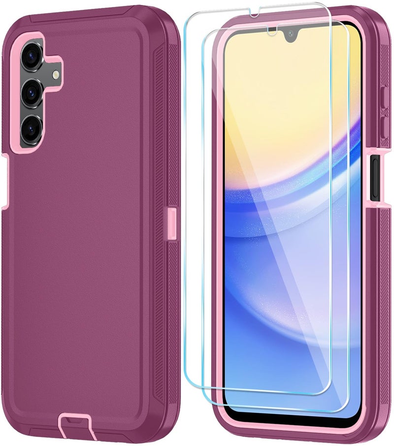 Qinmay Phone Case for Samsung Galaxy A15 5G Case with HD Screen Protector, Heavy Duty Shockproof & Dropproof 3-Layer Cover Phone Case for Galaxy A15,WineRedPink - Image 1