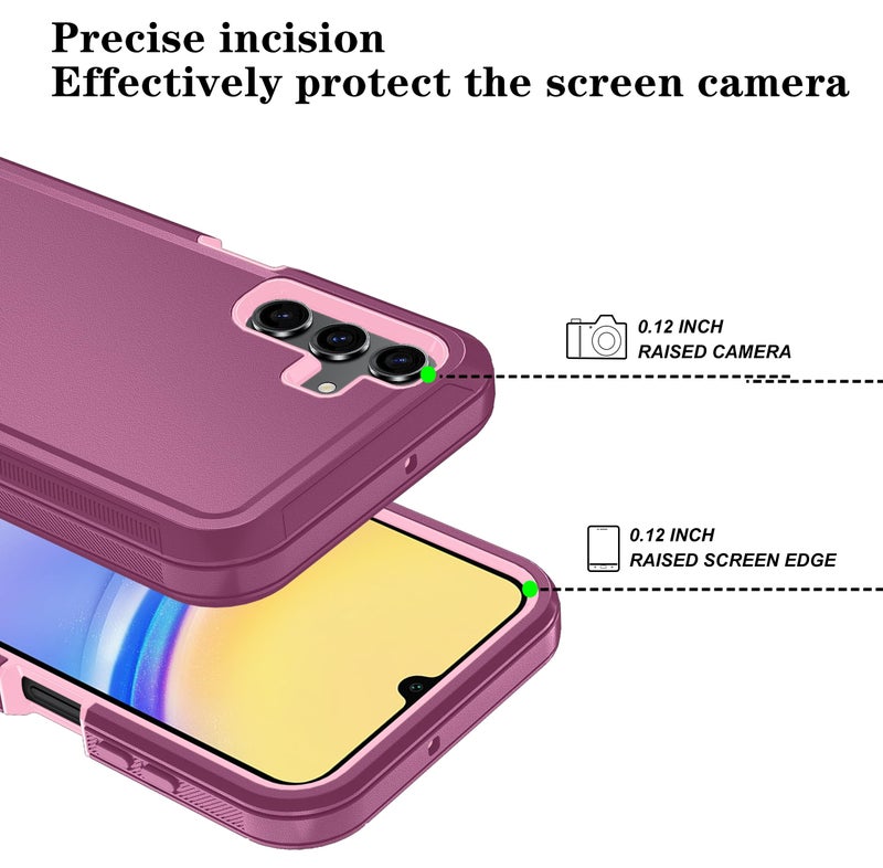 Qinmay Phone Case for Samsung Galaxy A15 5G Case with HD Screen Protector, Heavy Duty Shockproof & Dropproof 3-Layer Cover Phone Case for Galaxy A15,WineRedPink - Image 4