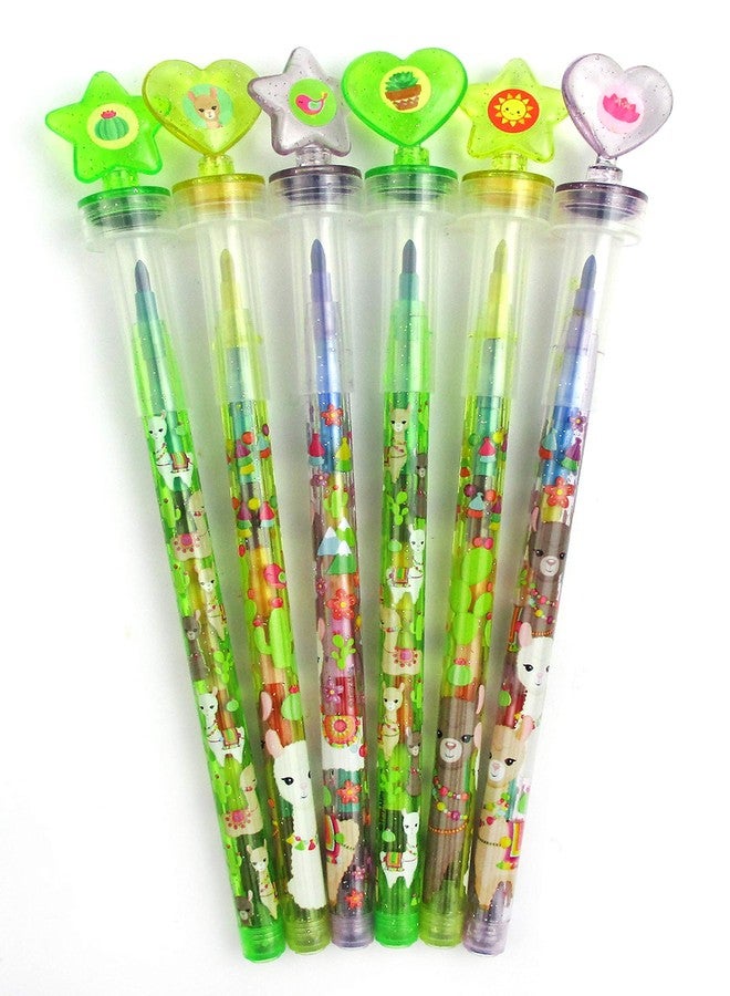 TINYMILLS 24 Pcs Llama Alpaca 2 in 1 Stackable Stacking Crayon with Extra Stamper Topper, Kids Party Favors, Goodie Bag Stuffers, Classroom Rewards, Prizes - Image 3