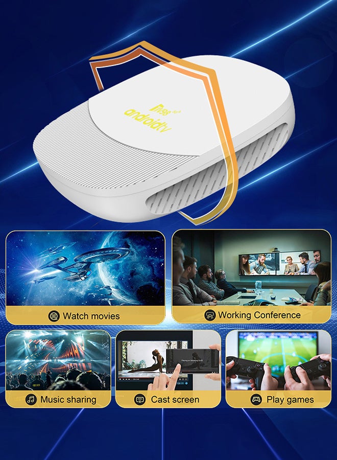 تلفزيون جهاز تلفاز ذكي 8K Smart TV Box Android 14 Quad Core ARM Cortex A53 مع 2.4G/5G Wifi6 وجهاز تحكم عن بعد (أبيض) - Image 5
