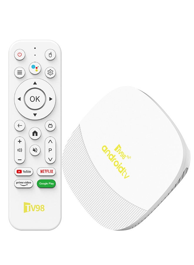 تلفزيون جهاز تلفاز ذكي 8K Smart TV Box Android 14 Quad Core ARM Cortex A53 مع 2.4G/5G Wifi6 وجهاز تحكم عن بعد (أبيض) - Image 1