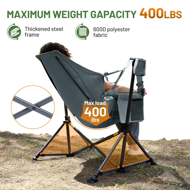 TIMBER RIDGE Hammock Camping Chair, Oversized Swinging Hammock Chair with Adjustable Back and Seat for Outdoor Lawn, Sports, Supports 400lbs, Grey - Image 3
