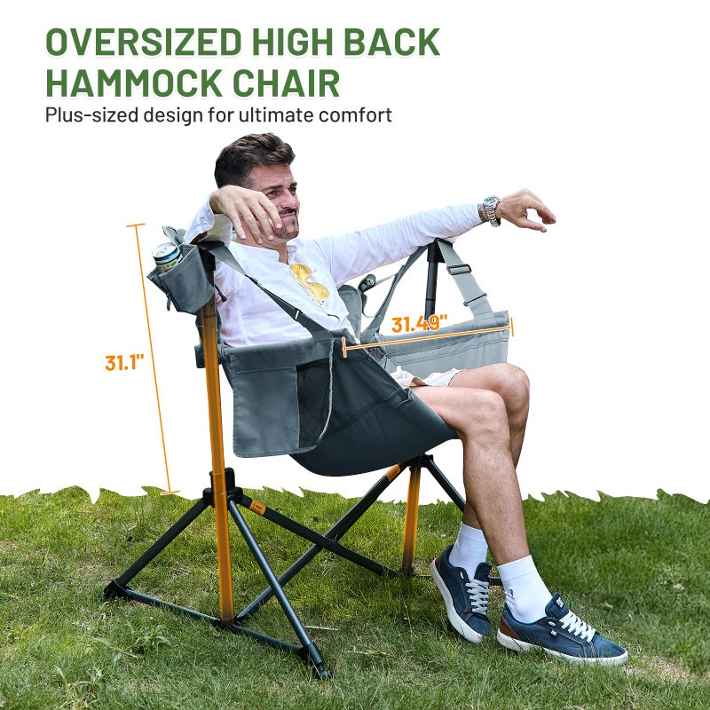 TIMBER RIDGE Hammock Camping Chair, Oversized Swinging Hammock Chair with Adjustable Back and Seat for Outdoor Lawn, Sports, Supports 400lbs, Grey - Image 4