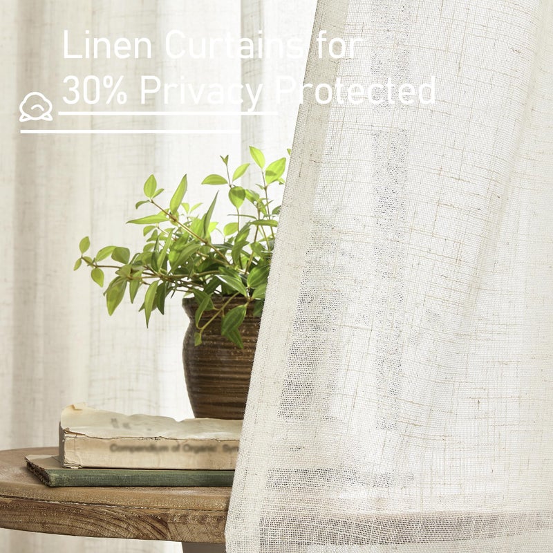 LAMIT Ivory 90 Inches Long Linen Sheer Curtains for Living Room, Back Tab and Rod Pocket Nautral Curtains Light Filtering Boho Panels for Bedroom/Dining Room, Set of 2, 52 x 90 Inch - Image 5
