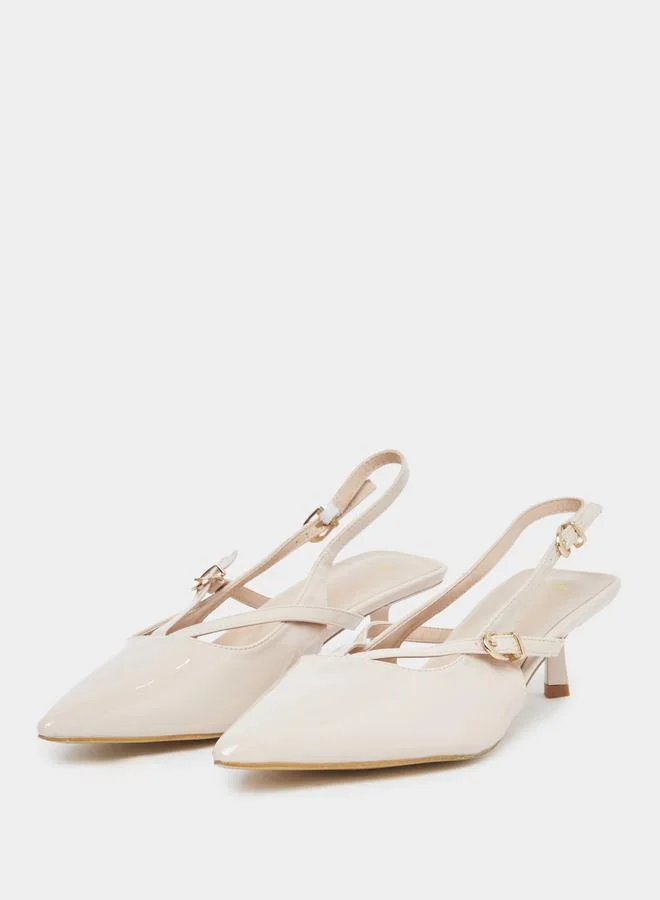 Styli Styli Beige Pointed Toe Slingback Shoes