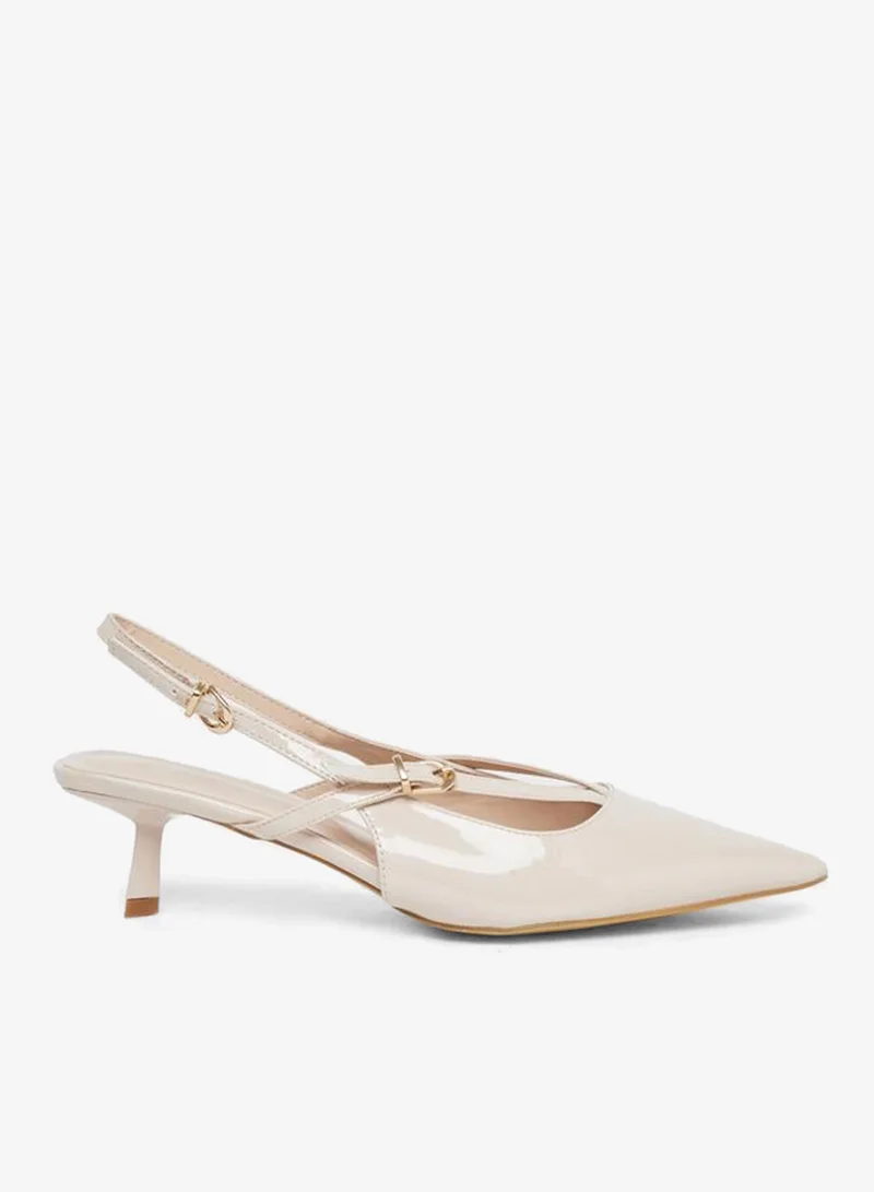 Styli Beige Pointed Toe Slingback Shoes