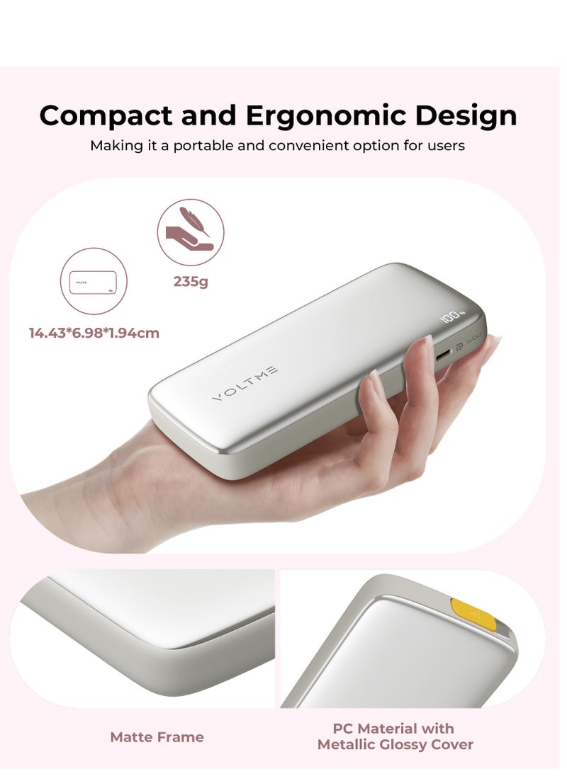 VOLTME - Hypercore Rolls 10K – 10000mAh Power Bank, 30W USB-C Fast Charging, Slim Portable Charger with Built-in Retractable Cable and LED Display – Compatible with iPhone 16/15/14/13/12 Pro Max, Samsung S25/S24/S23/S22 Ultra, iPad Pro, MacBook Air, Pixel, Steam Deck, Nintendo Switch – Travel Safe & Airplane Certified (Champagne Gray) - Image 1