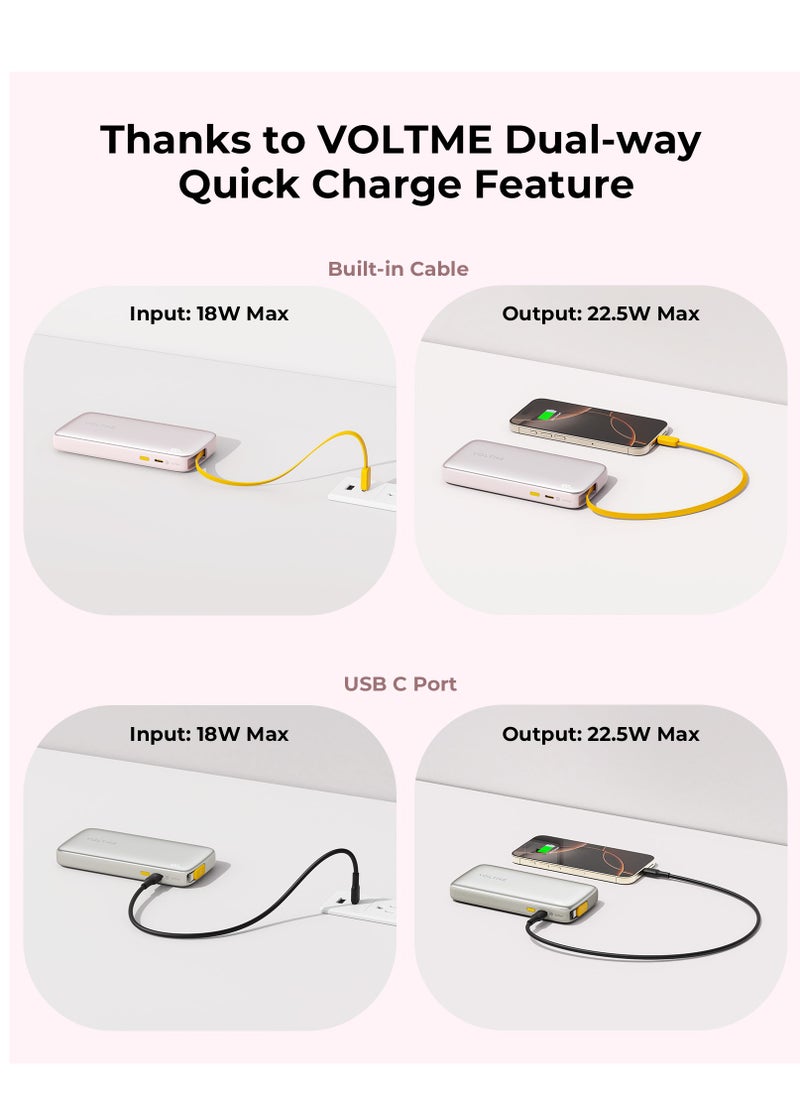 VOLTME - Hypercore Rolls 10K – 10000mAh Power Bank, 30W USB-C Fast Charging, Slim Portable Charger with Built-in Retractable Cable and LED Display – Compatible with iPhone 16/15/14/13/12 Pro Max, Samsung S25/S24/S23/S22 Ultra, iPad Pro, MacBook Air, Pixel, Steam Deck, Nintendo Switch – Travel Safe & Airplane Certified (Champagne Gray) - Image 1