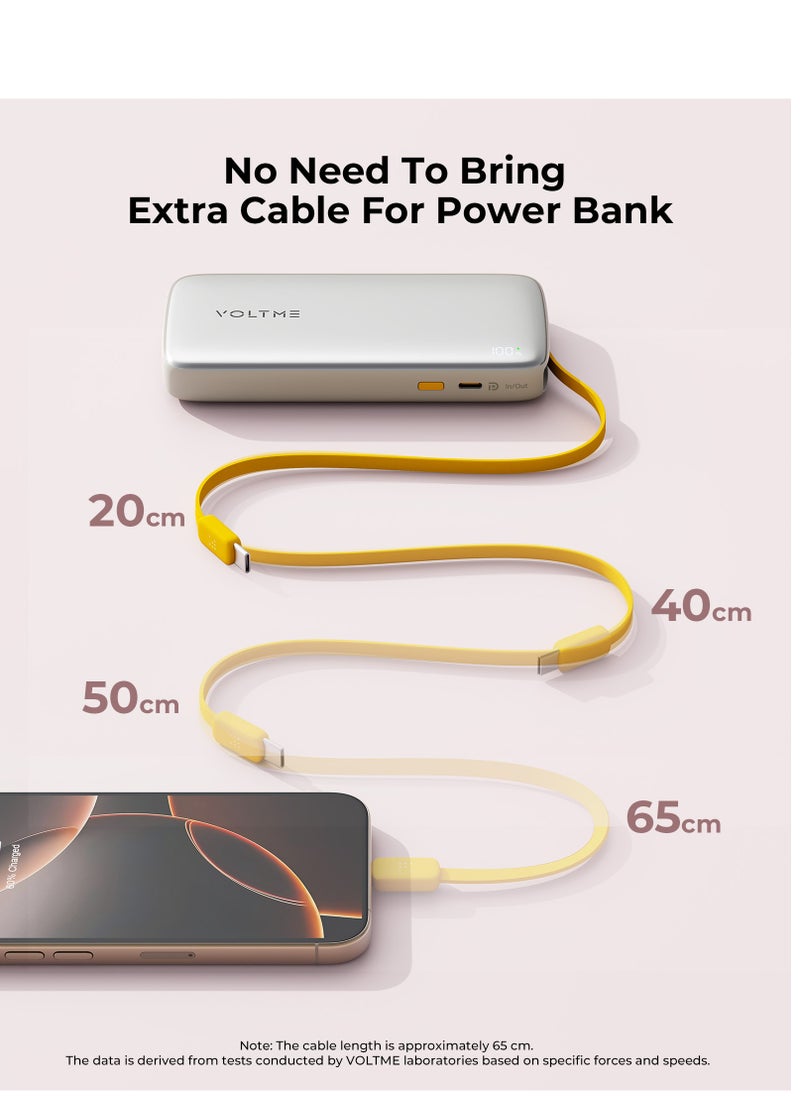 VOLTME - Hypercore Rolls 10K – 10000mAh Power Bank, 30W USB-C Fast Charging, Slim Portable Charger with Built-in Retractable Cable and LED Display – Compatible with iPhone 16/15/14/13/12 Pro Max, Samsung S25/S24/S23/S22 Ultra, iPad Pro, MacBook Air, Pixel, Steam Deck, Nintendo Switch – Travel Safe & Airplane Certified (Champagne Gray) - Image 1