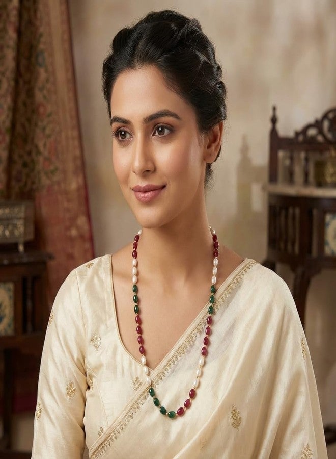 طقم عقد ماهاراشتري تقليدي من AAIKU | سلسلة طويلة مطلية بالذهب ومزينة بالخرز المصقول بدقة | مجوهرات يومية عرقية بطول 30 بوصة للنساء والفتيات - Image 2