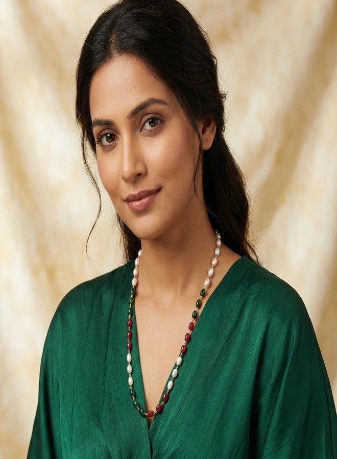 طقم عقد ماهاراشتري تقليدي من AAIKU | سلسلة طويلة مطلية بالذهب ومزينة بالخرز المصقول بدقة | مجوهرات يومية عرقية بطول 30 بوصة للنساء والفتيات - Image 4