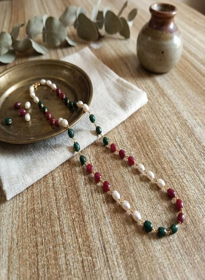 طقم عقد ماهاراشتري تقليدي من AAIKU | سلسلة طويلة مطلية بالذهب ومزينة بالخرز المصقول بدقة | مجوهرات يومية عرقية بطول 30 بوصة للنساء والفتيات - Image 5