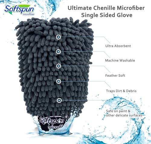 SOFTSPUN Microfiber Chenille & Single-Side Gloves 1700 GSM with Towel 340 GSM, 6 Piece Combo Grey, Multi-Purpose Super Absorbent and Perfect Wash Clean with Lint-Scratch Free Car, Dusting! - Image 3
