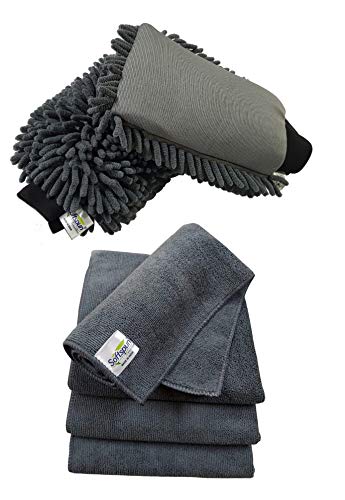 SOFTSPUN Microfiber Chenille & Single-Side Gloves 1700 GSM with Towel 340 GSM, 6 Piece Combo Grey, Multi-Purpose Super Absorbent and Perfect Wash Clean with Lint-Scratch Free Car, Dusting! - Image 1