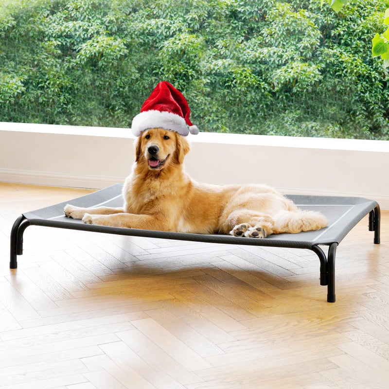 DOPEDIO Elevated Dog Bed Raised Outdoor Dog Cot for Large Dogs, Installation Requires No Tools, Frame with Washable Cooling Breathable Mesh Anti-Slip Feet, Indoor Pet Bed, Grey, 43.3 Inches - Image 1
