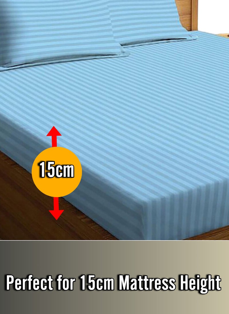 Blueberry Sky Blue Striped Sheets Set Deep Pockets Machine Washable Soft Cotton120x200+15cm - Image 2