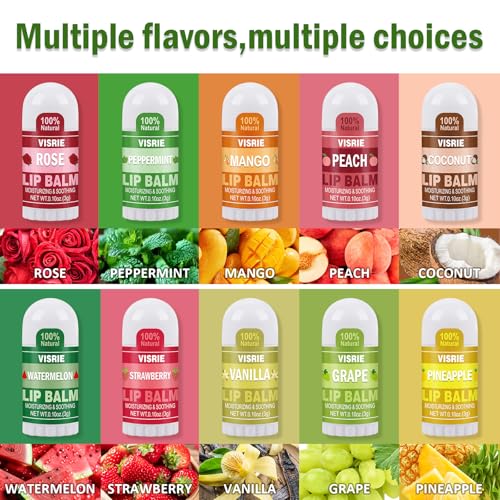 VISRIE Mini Lip Balm 40 Pack, Natural Lip Balms Bulk with Vitamin E and Coconut Oil, Moisturizing Lip Balm for Dry Cracked lips - 10 Flavors - Image 2