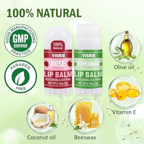 VISRIE Mini Lip Balm 40 Pack, Natural Lip Balms Bulk with Vitamin E and Coconut Oil, Moisturizing Lip Balm for Dry Cracked lips - 10 Flavors - Image 3