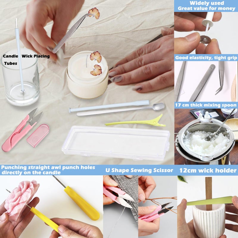 Nimozekd 24PCS Candle Making Supplies with Plastic Storage Box Big Eye Long Wick Needle for Candles &Silicone Mold,Punch Needle with Hook Eye,Candle Tool Kit for Beginner,Wicks Placing Tube,Stirring Spoon - Image 4
