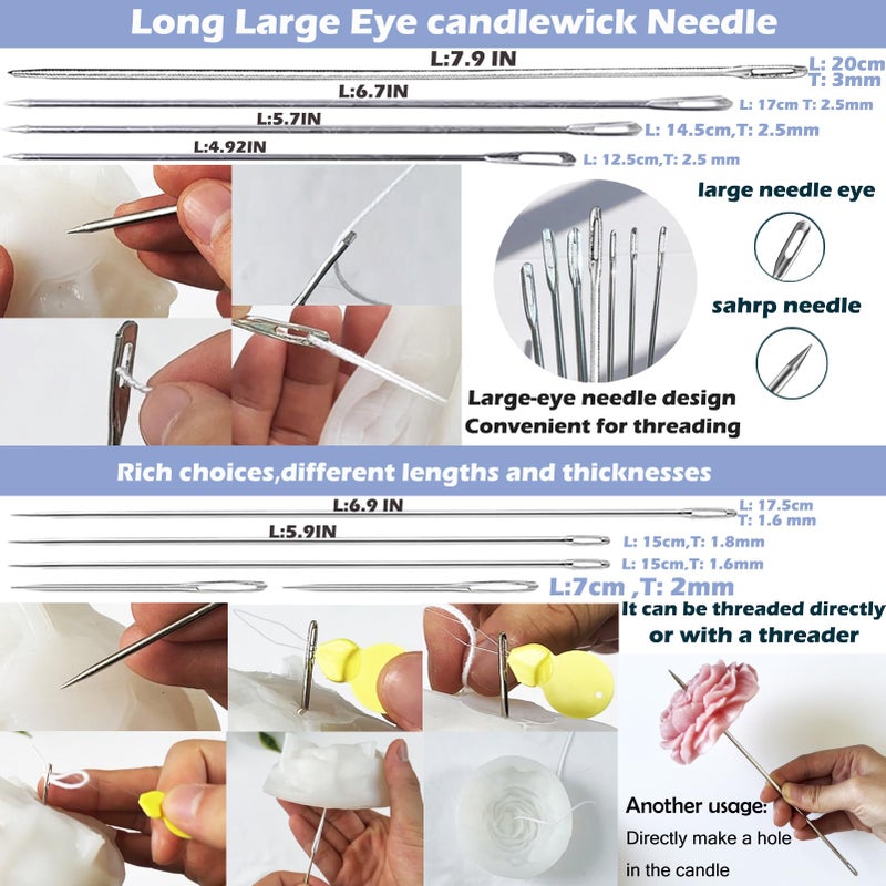 Nimozekd 24PCS Candle Making Supplies with Plastic Storage Box Big Eye Long Wick Needle for Candles &Silicone Mold,Punch Needle with Hook Eye,Candle Tool Kit for Beginner,Wicks Placing Tube,Stirring Spoon - Image 3