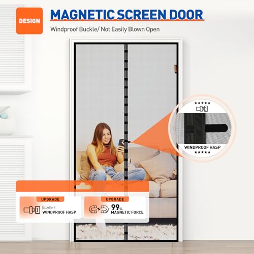 MAGZO Magnetic Screen Door Fit Door Size 36 x 82 Inch, Screen Size 38" x 83" Strong Magnets Mesh, Reinforced Fiberglass Net for Patio and Front Entrances, Gray - Image 4