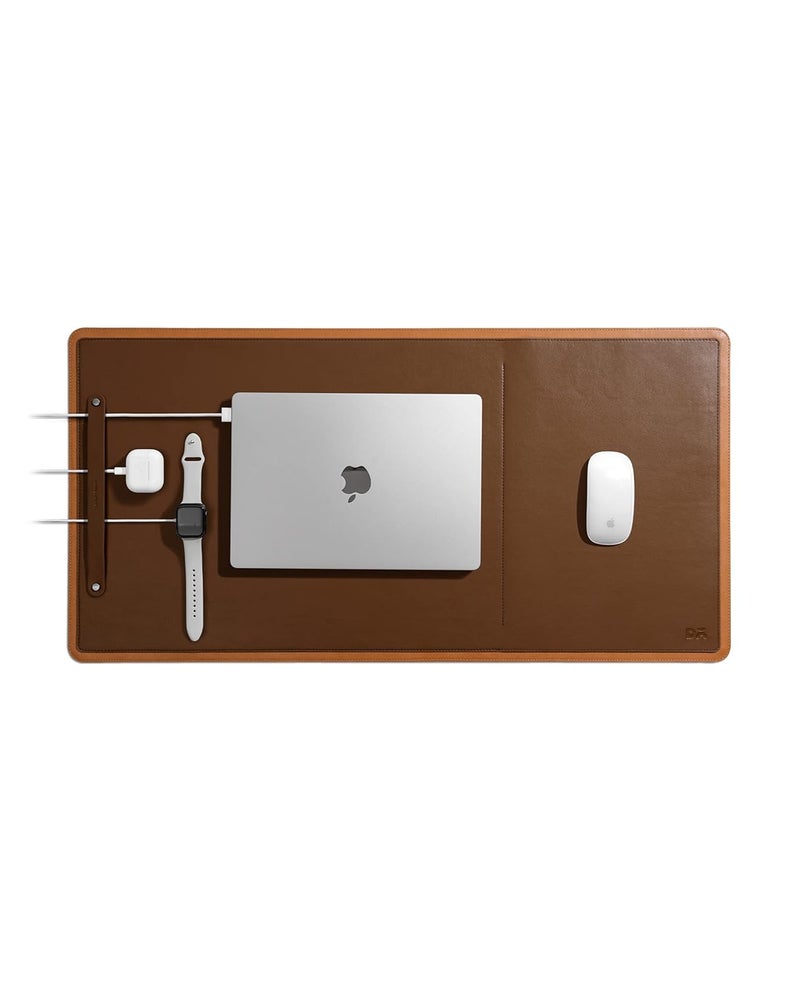 Daily Objects Dart Large Premium Vegan Leather Desktop/Laptop Desk Mat for Work from Home/Office/Gaming | Cable Organiser & Hideway Storage | Extended Mousepad & Water-Resistant - Tan - Model - R2 - Image 3