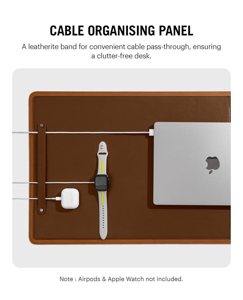 Daily Objects Dart Large Premium Vegan Leather Desktop/Laptop Desk Mat for Work from Home/Office/Gaming | Cable Organiser & Hideway Storage | Extended Mousepad & Water-Resistant - Tan - Model - R2 - Image 2