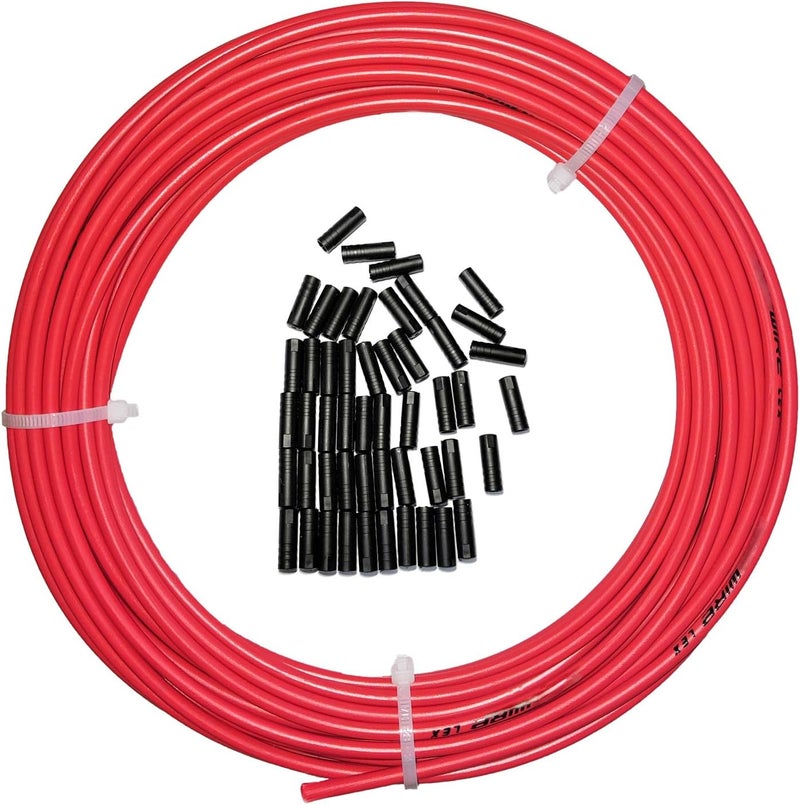 Farbetter Lined Bicycle Derailleur/Shift Cable Housing, 4mm x 50ft, Including 50 PCS Cable End Caps Kit, Trusted DIY Set for SRAM/Shimano Mountain/Road Bike (Red) - Image 1