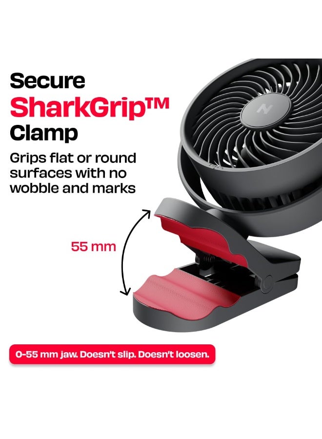 NUUK KLĪP Rechargeable Clip Fan | 3000mAh Battery | Up to 8 hrs Runtime | Super - silent BLDC Motor | 4 Speed Modes | 360° Manual Head Rotation | Strong 0–55mm Clamp | Type-C Charging - Image 4
