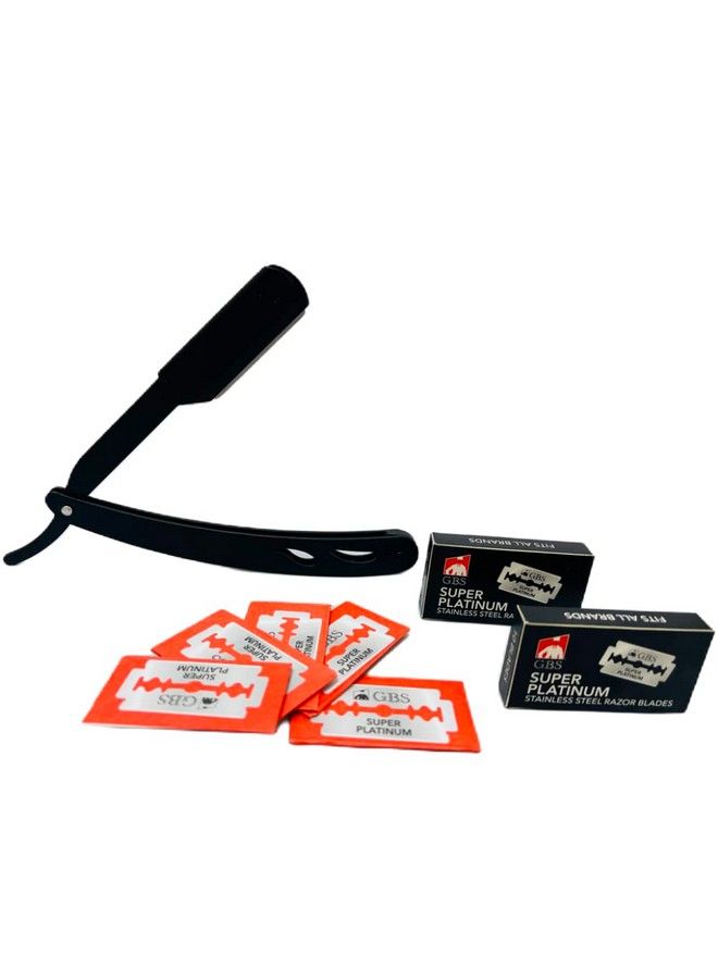 G.B.S موس حلاقة للرجال بحافة مستقيمة احترافية مع 20 شفرة ومجموعة حلاقة رطبة مثالية لتشكيل اللحية (أسود) - Image 1