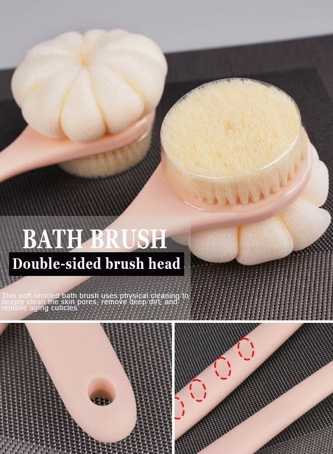Shower Body Brush with Bristles and Loofah Back Scrubber Bath Mesh Sponge for Skin Exfoliating and Massage - Image 2