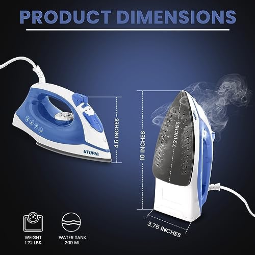 Utopia Home Steam Iron for Clothes - Non-Stick Soleplate - 1200W Clothes Iron - Textile Iron 2.3 meter Long Cord Adjustable Thermostat Control, Overheat Safety Protection & Variable Steam Control Blue - Image 2