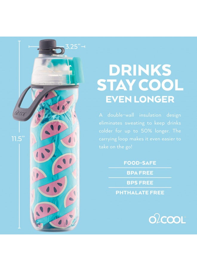 O2COOL O2COOL Mist 'N Sip Misting Water Bottle 2-in-1 Mist And Sip Function With No Leak Pull Top Spout Sports Water Bottle Reusable Water Bottle - 20 oz (Watermelon)  - Image 5