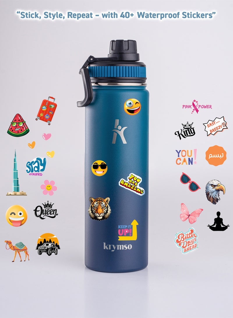 KRYMSO 650ml Stainless Steel Water Bottle, Sports Bottle with Straw, Double Wall Insulated Water Bottle, Thermos Flask, Water Bottle for kids, Gym - Image 3