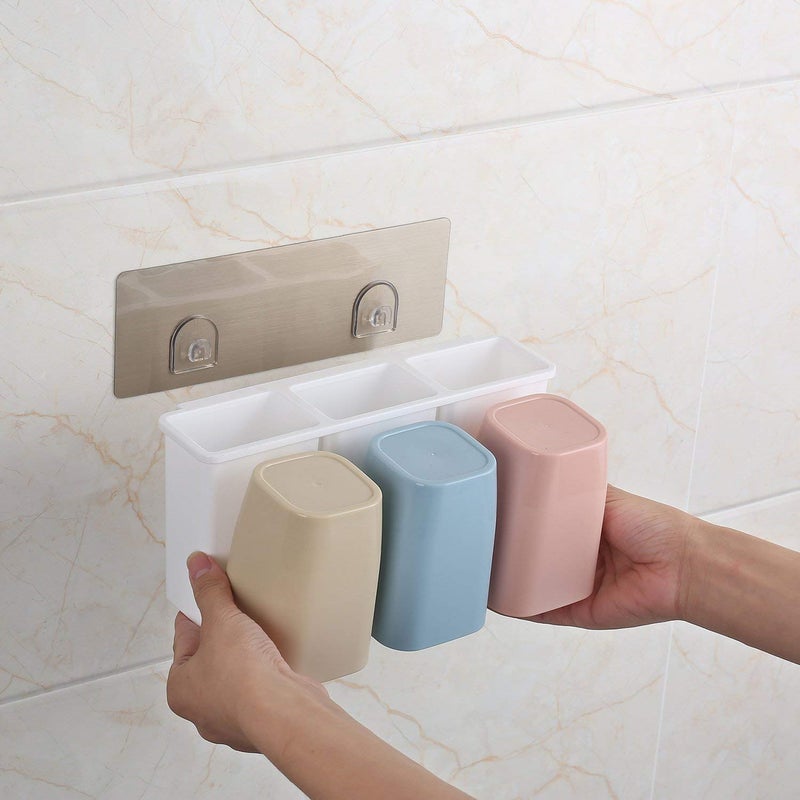 ALXIND 3 Cups Plastic Toothbrush Holder with Wall MountableToothbrush Stands for Bathroom Cosmetic Stand Holder with 3 Slots for Keeping Toothpaste Comb Cream - Image 4