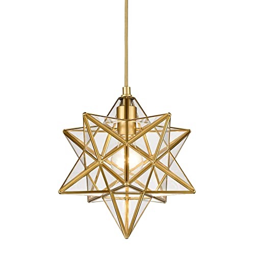 YUBOLE Modern Moravian Star Gold Finish Pendant Light Clear Glass Hanging Brass Star Lights Fixture 11'' - Image 1