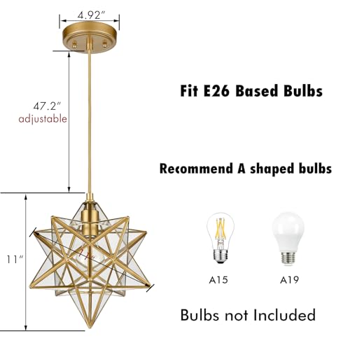 YUBOLE Modern Moravian Star Gold Finish Pendant Light Clear Glass Hanging Brass Star Lights Fixture 11'' - Image 2