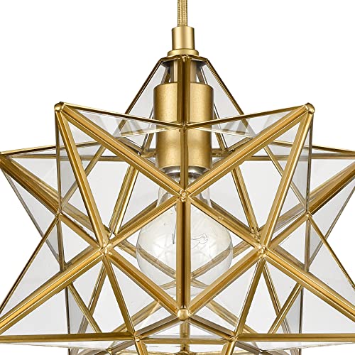 YUBOLE Modern Moravian Star Gold Finish Pendant Light Clear Glass Hanging Brass Star Lights Fixture 11'' - Image 5
