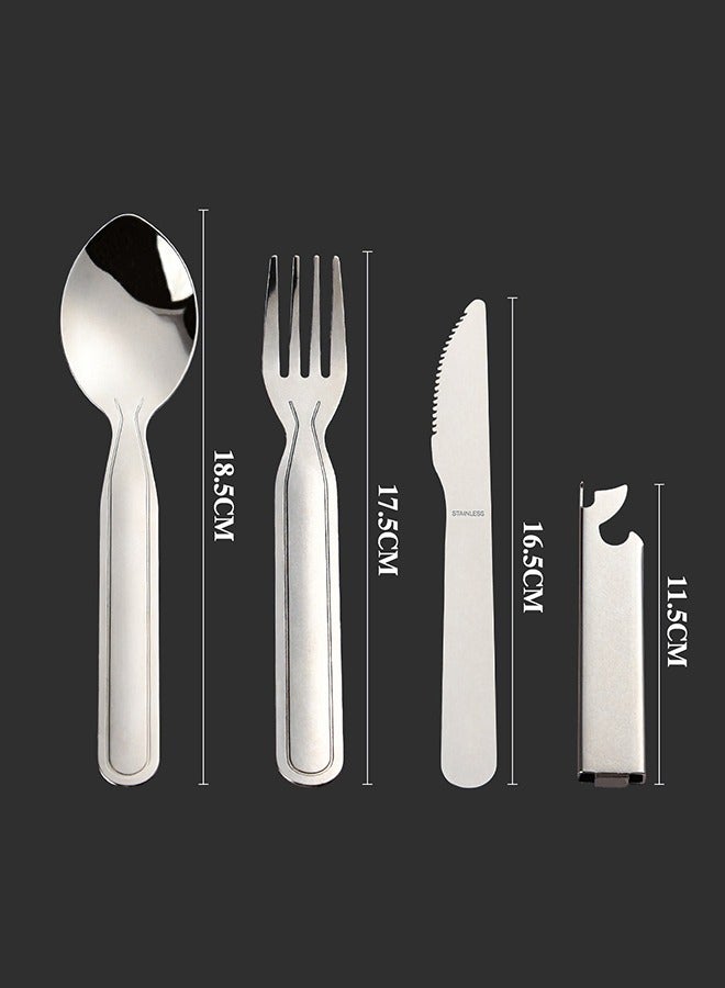 GROIC 4-Pieces Stainless Steel Flatware Cooking Cookware Knife Fork Spoon Bottle opener Set Camping Utility Cutlery Kit with Carrying Bag for Traveling Picnic Hiking - Image 2