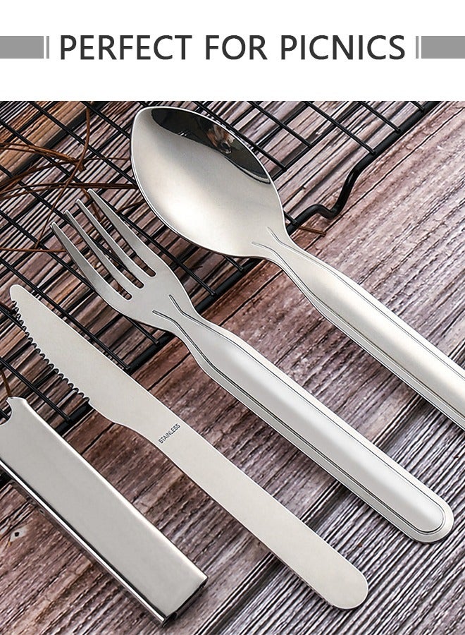 GROIC 4-Pieces Stainless Steel Flatware Cooking Cookware Knife Fork Spoon Bottle opener Set Camping Utility Cutlery Kit with Carrying Bag for Traveling Picnic Hiking - Image 3