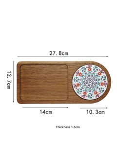 NIBEMINENT Stand-up Japanese-style Solid Wood Tray Ceramic Pad Cup Plate Vintage Bread Dessert Dessert Breakfast Plate H (weight 262 grams) 