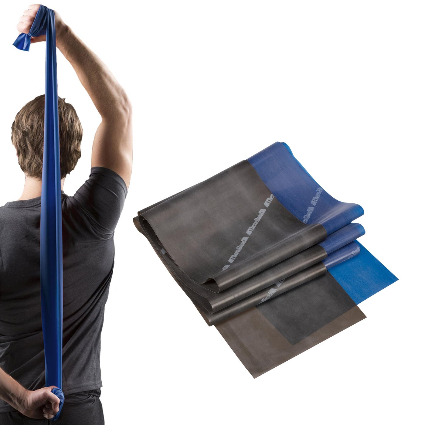 THERABAND Resistance Band Set, Professional Elastic Bands for Upper & Lower Body & Core Exercise, Physical Therapy, Lower Pilates, At-Home Workouts, and Rehab, 5 Foot, Blue & Black, Advanced