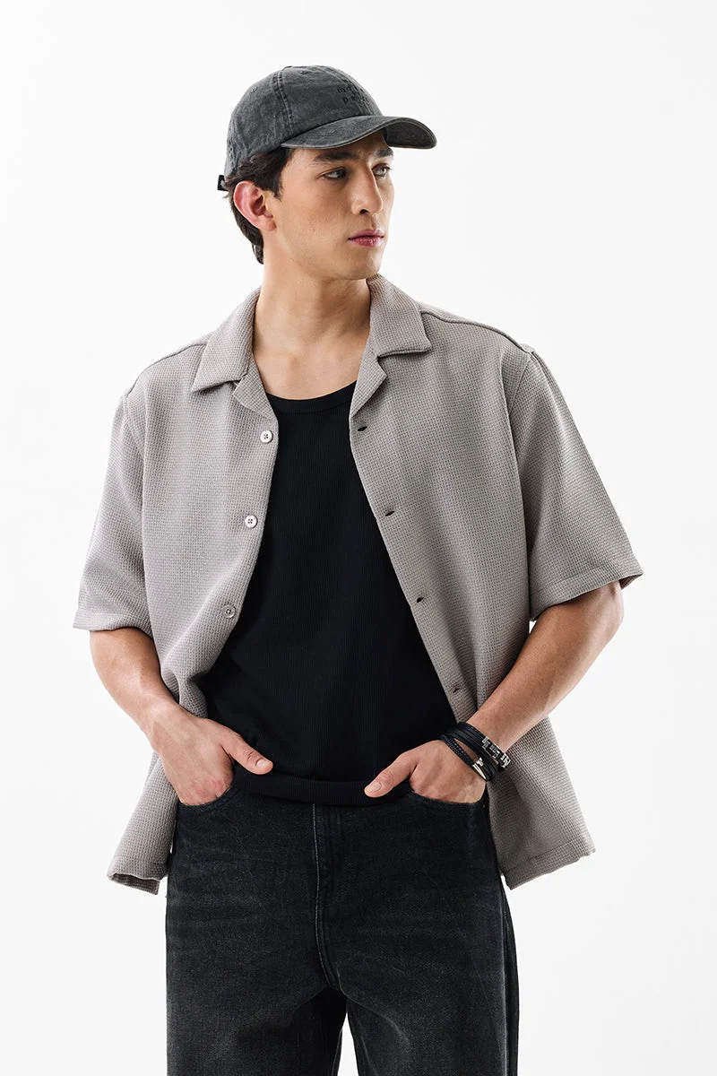 سنيتش Oversized Fit Textured Light Grey Shirt