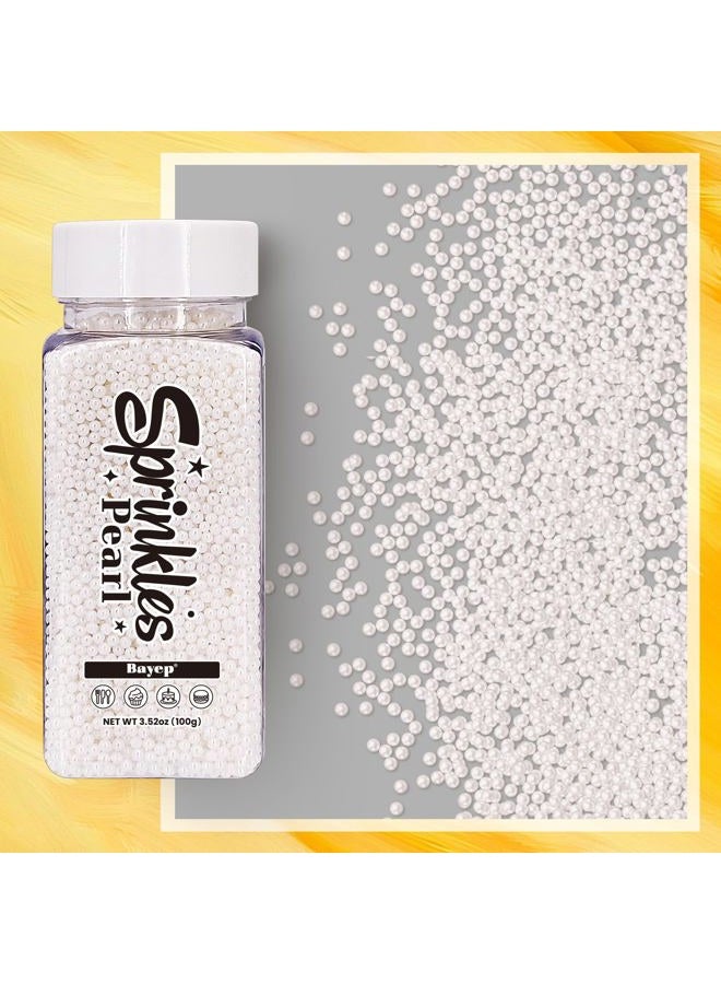 Bayep Edible Pearls for Cake Decorating 2mm White Sprinkles for Cookies, Baking, Ice Cream, Cupcake Topper Pearl Sprinkles Perfect for Wedding Party Valentines Christmas Holiday Supplies 3.52 Ounce - Image 3