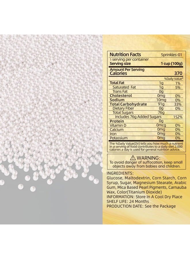 Bayep Edible Pearls for Cake Decorating 2mm White Sprinkles for Cookies, Baking, Ice Cream, Cupcake Topper Pearl Sprinkles Perfect for Wedding Party Valentines Christmas Holiday Supplies 3.52 Ounce - Image 5