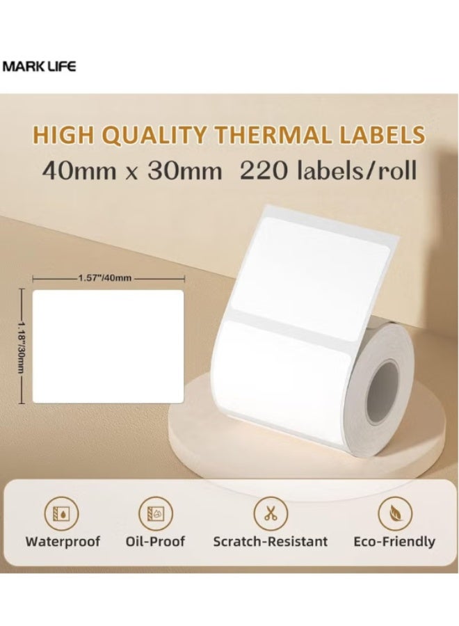 Marklife Thermal Label Paper for Label Maker Machine – Waterproof & Oil-Proof Sticker Labels – Ideal for Home Office, Small Business, Barcode Printing, Shipping, Mailing, Organization – 220 Labels per Roll – Replacement Labeling Tape – 40mm x 30mm – White – Strong Adhesive, Smudge-Free, Easy Peel – Compatible with Most Thermal Label Printers (Brother, Phomemo, Nelko, etc.) - Image 2