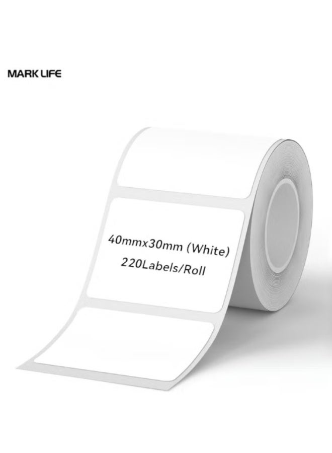 Marklife Thermal Label Paper for Label Maker Machine – Waterproof & Oil-Proof Sticker Labels – Ideal for Home Office, Small Business, Barcode Printing, Shipping, Mailing, Organization – 220 Labels per Roll – Replacement Labeling Tape – 40mm x 30mm – White – Strong Adhesive, Smudge-Free, Easy Peel – Compatible with Most Thermal Label Printers (Brother, Phomemo, Nelko, etc.) - Image 1