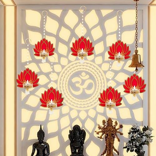 Jaipur Ace Lotus Hangings for Decoration Wall Hangings for Temple Decor, Diwali Decor | Diwali Decoration Items for Home Decor | Pooja Room Decoration Item (Lotus Tealight Hanging) - Image 2