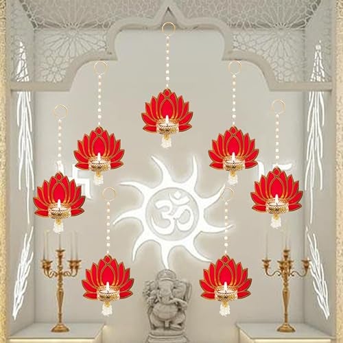 Jaipur Ace Lotus Hangings for Decoration Wall Hangings for Temple Decor, Diwali Decor | Diwali Decoration Items for Home Decor | Pooja Room Decoration Item (Lotus Tealight Hanging) - Image 1